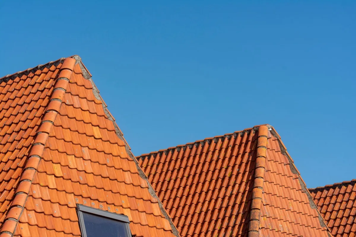 Clay barrel tile rooflines on homes in Detroit, MI